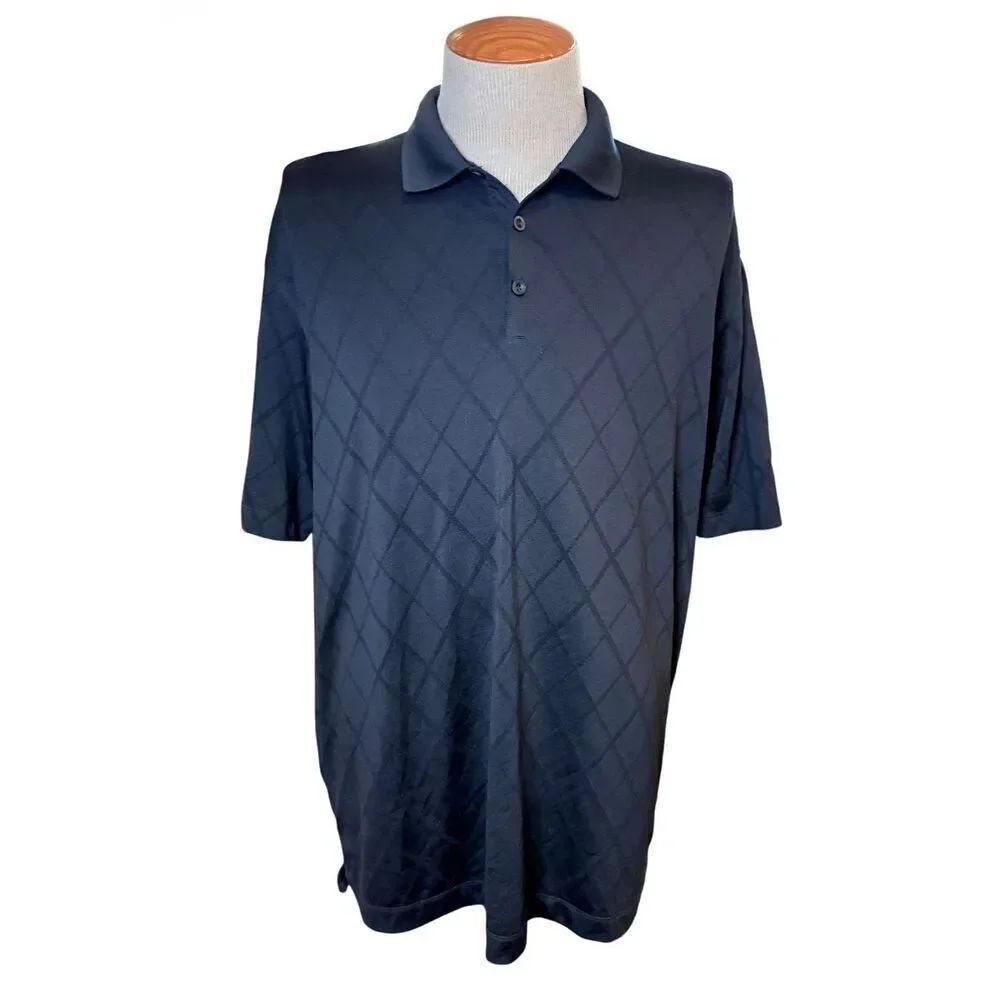 Nike Golf Polo Fit Dry Black XL Performance Diamond Argyle Pattern